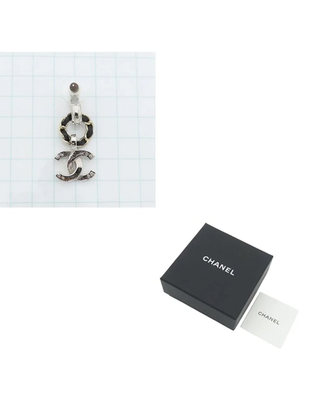 Chanel Earrings Silver Gold Metal Leather Rhinestone CC Logo Costume